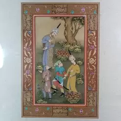 مینییاتور قاب شده اثر استاد شهبازی همراه با خط نوشته های حاشیه ( امضاء دار )