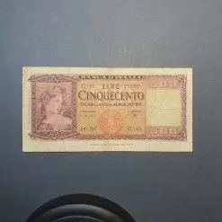 یک عدد اسکناس 500 لیر 1947 ایتالیا بسیار بسیار نایاب ، کلکسیونی