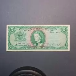 یک عدد اسکناس فوق نایاب 5 دلاری  1964  trinidad and tabago