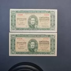 دو عدد اسکناس 0.5  cincuenta اروگوئه 1939 ، عینا مطابق تصاویر
