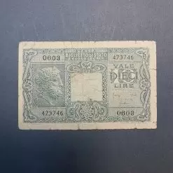 یک عدد اسکناس 10 لیر ایتالیا  سال  1944 ، عینا مطابق تصاویر