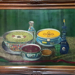 تابلو رنگ و روغن زیبای آش رشته و شله زرد به ابعاد 106 در 86 سانتیمتر به قدمت زمان پهلوی